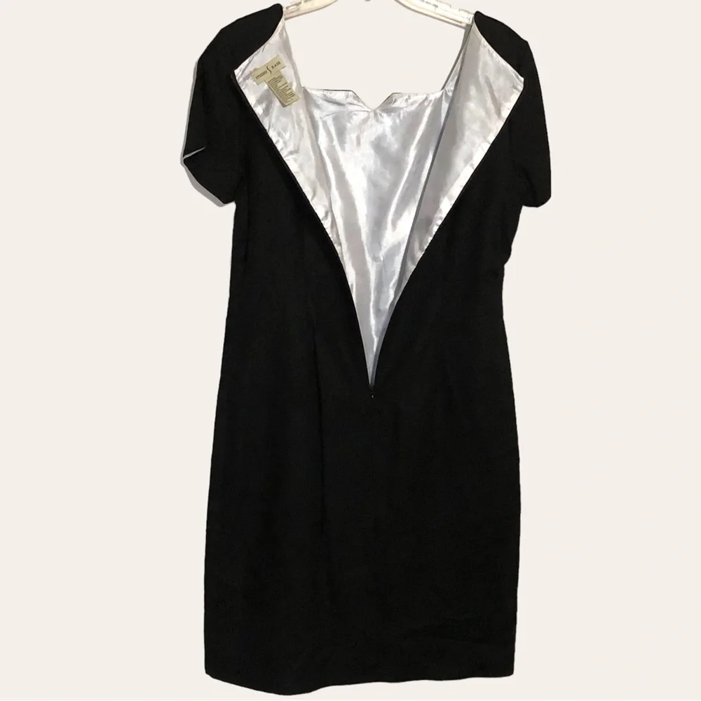 Women’s Linen Blend Classic Black Dress Embroidery Short Sleeve Lined Si… - Picture 7 of 9
